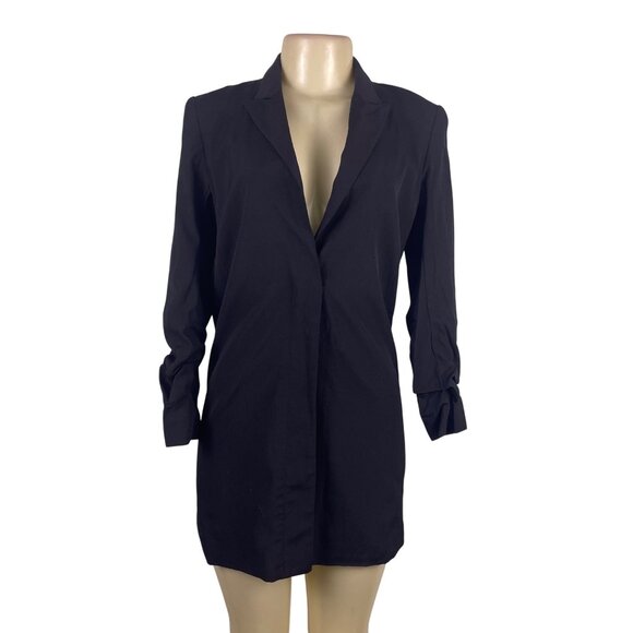 Theory Womens Black Wool & Polyamide Shirt Blazer Dress Elegant Button Cuff Sz 4 - Picture 1 of 9